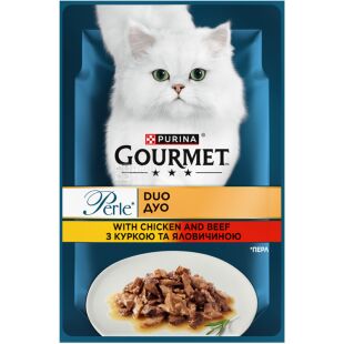 Gourmet Perle Duo, 85 г, Корм для котів, З куркою і яловичиною в підливі