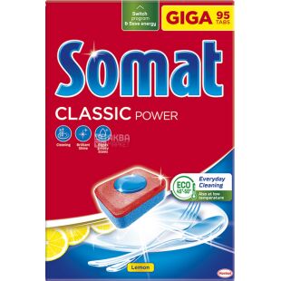 Somat Classic Power, 95 шт., Таблетки для мытья посуды, с ароматом лимона