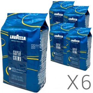 Lavazza Super Crema, Упаковка 6 шт. х 1 кг, Кава в зернах середнього обсмаження Лавацца, купаж