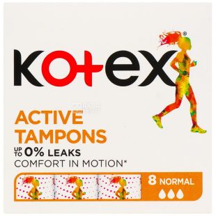 Кotex, Active Normal, 8 шт., Гигиенические тампоны, без аппликатора, 3 капли