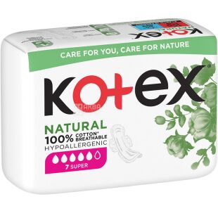 Kotex Natural, 8 шт., Прокладки гигиенические Нормал, 4 капли