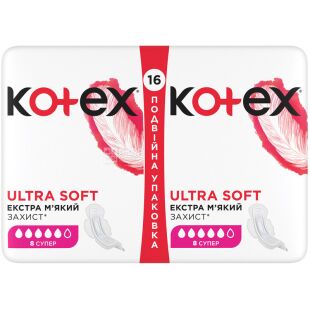 Kotex Ultra Soft Super Duo, 16 шт., Гигиенические прокладки, 5 капель