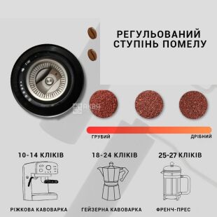 ViO CM-02H, Кофемолка ручная со стальными жернами и регулировкой степени помола, черная