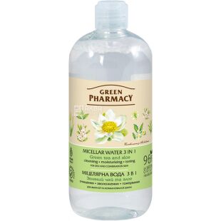 Green Pharmacy, 500 мл, Мицеллярная вода, 3 в 1, Зеленый чай и алоэ
