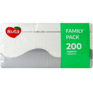 Ruta, 200 шт., Серветки паперові Рута, одношарові, білі, 24х24 см