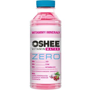 OSHEE Vitamin Water Zero, 0,555 л, Напій газований вітамінізований Червоний Виноград та Пітахая Оші, без цукру, ПЕТ