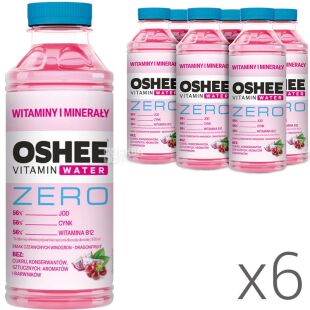 OSHEE Vitamin Water Zero, Упаковка 6 шт. х 0,555 л, Напій газований вітамінізований Червоний Виноград та Пітахая, без цукру, ПЕТ