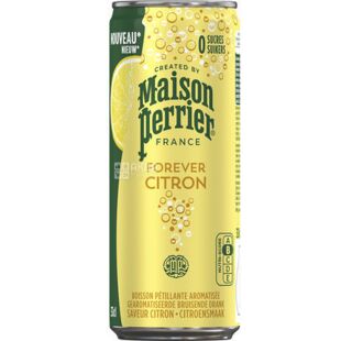 Maison Perrier Lemon, 0,33 л, Вода газированная минеральная со вкусом Лимона Перье, без сахара, ж/б
