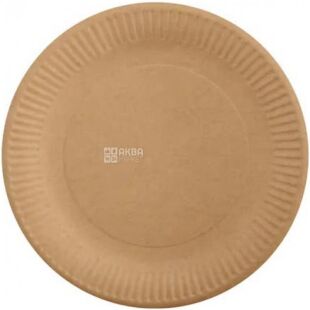 Тарілка паперова закусочна кругла, 100 шт., Ø180 мм, крафтова