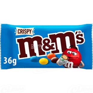 M&M's, 36 г, Драже с рисовыми шариками в молочном шоколаде и разноцветной глазури