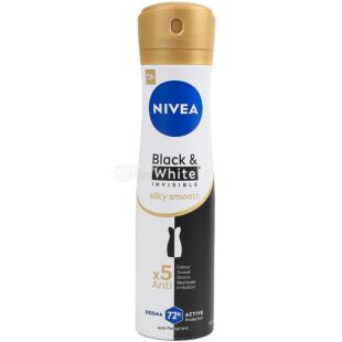 Nivea Black and White, 150 мл, Антиперспірант жіночий, Невидимий захист, Гладкий шовк