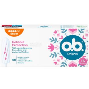 o.b., Original Normal, 16 шт., Тампони гігієнічні, без аплікатора, спіралеподібні, 3 краплі
