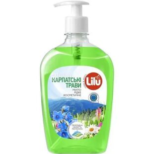 Lilu, 500 мл,  Мило рідке косметичне Лілу, Карпатські трави, з дозатором