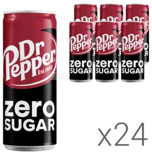 Dr Pepper Zero, Упаковка 24 шт. х 0,33 л, Напій газований Доктор Пеппер, без цукру, ж/б