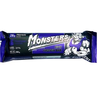 Monsters French Plum High Protein bar, 80 г, Монстерс, Батончик протеиновый со вкусом чернослива