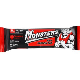 Monsters Strawberry High Protein bar, 80 г, Монстерс, Батончик протеиновый Клубника