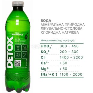 Detox Aqua Миргород, 0,5 л, Детокс Аква, Вода минеральная сильногазированная, лечебно-столовая, ПЭТ