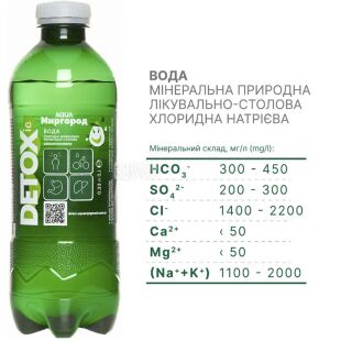 Detox Aqua Миргород, 0,33 л, Детокс Аква, Вода мінеральна сильногазована, лікувально-столова, ПЕТ