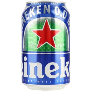Heineken, 330 мл, Хайнекен, Пиво безалкогольное светлое фильтрованное, пастеризованное, ж/б