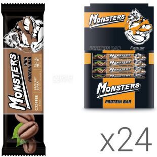 Monsters Coffee High protein bar, Упаковка 24 шт. х 40 г, Монстерс, Батончик протеїновий зі смаком кави