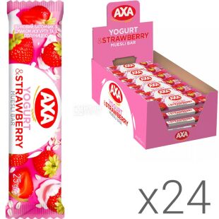 AXA, Упаковка 24 шт. х 25 г, Акса, Батончик злаковый, со вкусом йогурта и клубники