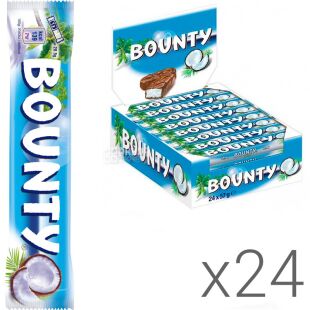 Bounty, Упаковка 24 шт. по 57 г, Баунти, Батончик кокосовый в глазури