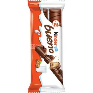 Kinder Bueno, 43 г, Батончик вафельний з молочно-горіховою начинкою, Кіндер Буено, в глазурі