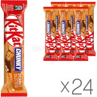 KitKat, Chunky Peanut Butter, упаковка 24 шт. х 42 г, КитКат, Батончик в молочном шоколаде, с арахисовой пастой