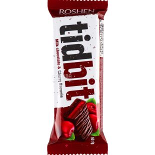 Roshen TidBit, 50 г, Рошен ТидБит, Батончик шоколадный со вкусом вишневого брауни