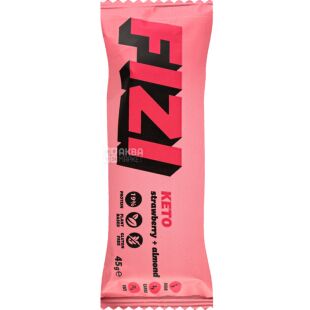 Fizi Keto Strawberry almond, 45 г, Физи, Батончик протеиновый Клубника Миндаль, без глютена