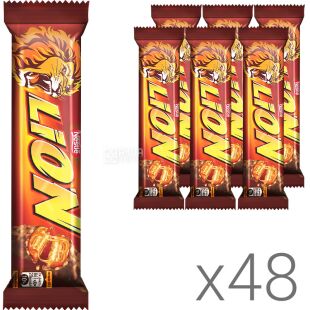 Lion, Упаковка 48 шт. х 42 г, Лайон, Батончик шоколадно-вафельный с карамелью