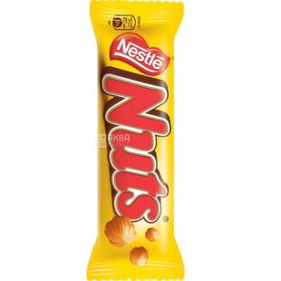 Nuts Single, 42 г, Натс, Батончик шоколадный с карамелью и цельными орехами 