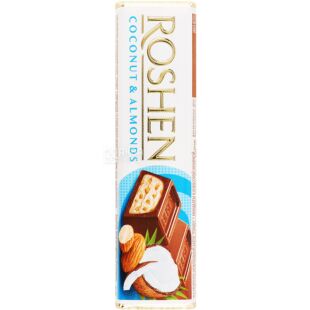 Roshen, 38 г, Рошен, Шоколадный батончик с миндалем и кокосом