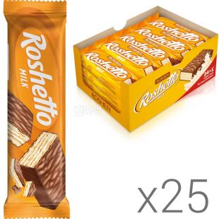 Roshen Roshettо, Упаковка 25 шт. х 34 г, Рошен, Вафельний батончик, Молочний шоколад