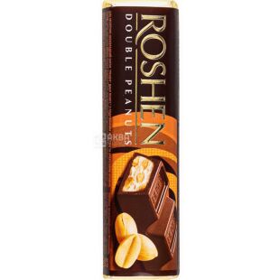 Roshen Double Peanuts, 38 г, Рошен, Шоколадний батончик з арахісовим кремом та подрібненим арахісом