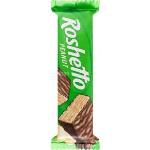 Roshen Roshetto Peanut, 34г, Рошен Рошетто, Шоколадно-вафельний батончик з арахісом