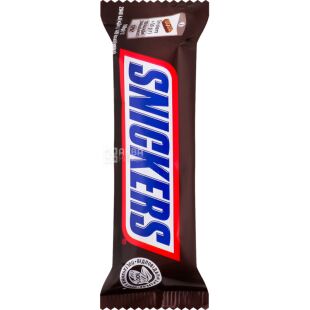 Snickers, 50 г, Снікерс, Батончик зі смаженим арахісом, карамеллю та нугою, покритий молочним шоколадом