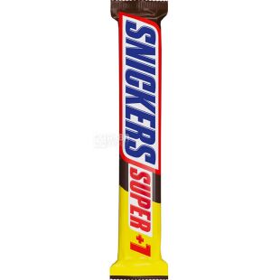 Snickers Super + 1, 112,5 г, Снікерс, Батончик шоколадний з арахісом та нугою