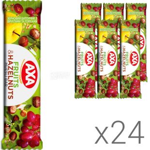 AXA Fruits Hazelnuts, Упаковка 24 шт. х 23 г, Акса, Батончик зерновой с фруктами и орехами