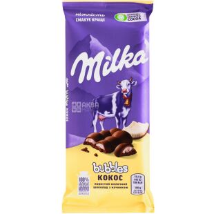 Milka Bubbles, 97 г, Милка Баблс, Шоколад молочный пористый Кокос