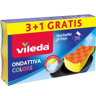 Vileda Pur Active, 3+1 шт, Губки кухонні для тефлону Віледа