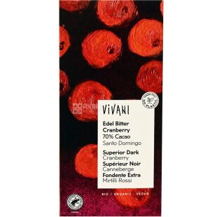 Vivani, 100 г, Вивани, Шоколад черный с клюквой, органический, 70% какао 