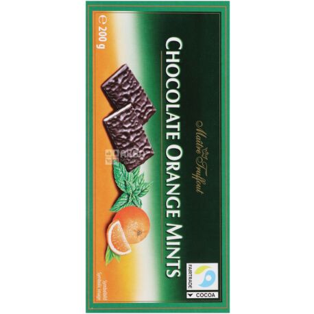 Maitre Truffout, 200 г, Маитре Трюффо, Шоколад черный с мятой и апельсином, порционный 