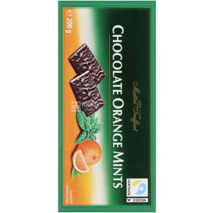 Maitre Truffout, 200 г, Маітре Трюффо, Шоколад чорний з м'ятою та апельсином, порційний