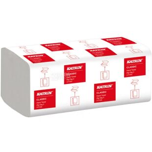 Katrin Classic, 200 аркушів, Паперові рушники Катрін, 2-шарові, V-складання, білі, 230х220 мм