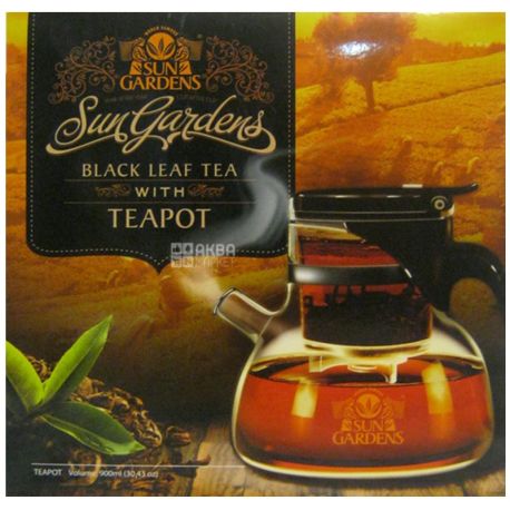 Sun Gardens, PEKOE, 100 г + Teapot, 900 мл, Чайный набор Сан Гарденс, Пекое, черный, крупнолистовой + заварник