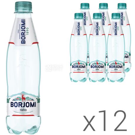 Borjomi, 0,5 л, Упаковка 12 шт., Боржоми, Вода минеральная сильногазированная, ПЭТ