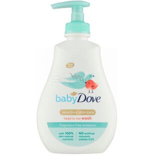 Dove Baby, 400 мл, Дав Бебі, Дитячий гель для душу, Зволоження без запаху, з дозатором