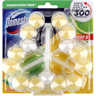 Domestos Power 5, 3 шт. х 55 г, Доместос, Блок для очищення унітазу Свіжість лайма Доместос