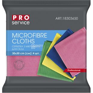 PRO service Professional, 4 шт., салфетки для уборки из микрофибры ПРО сервис, 300 х 300 мм, в ассортименте